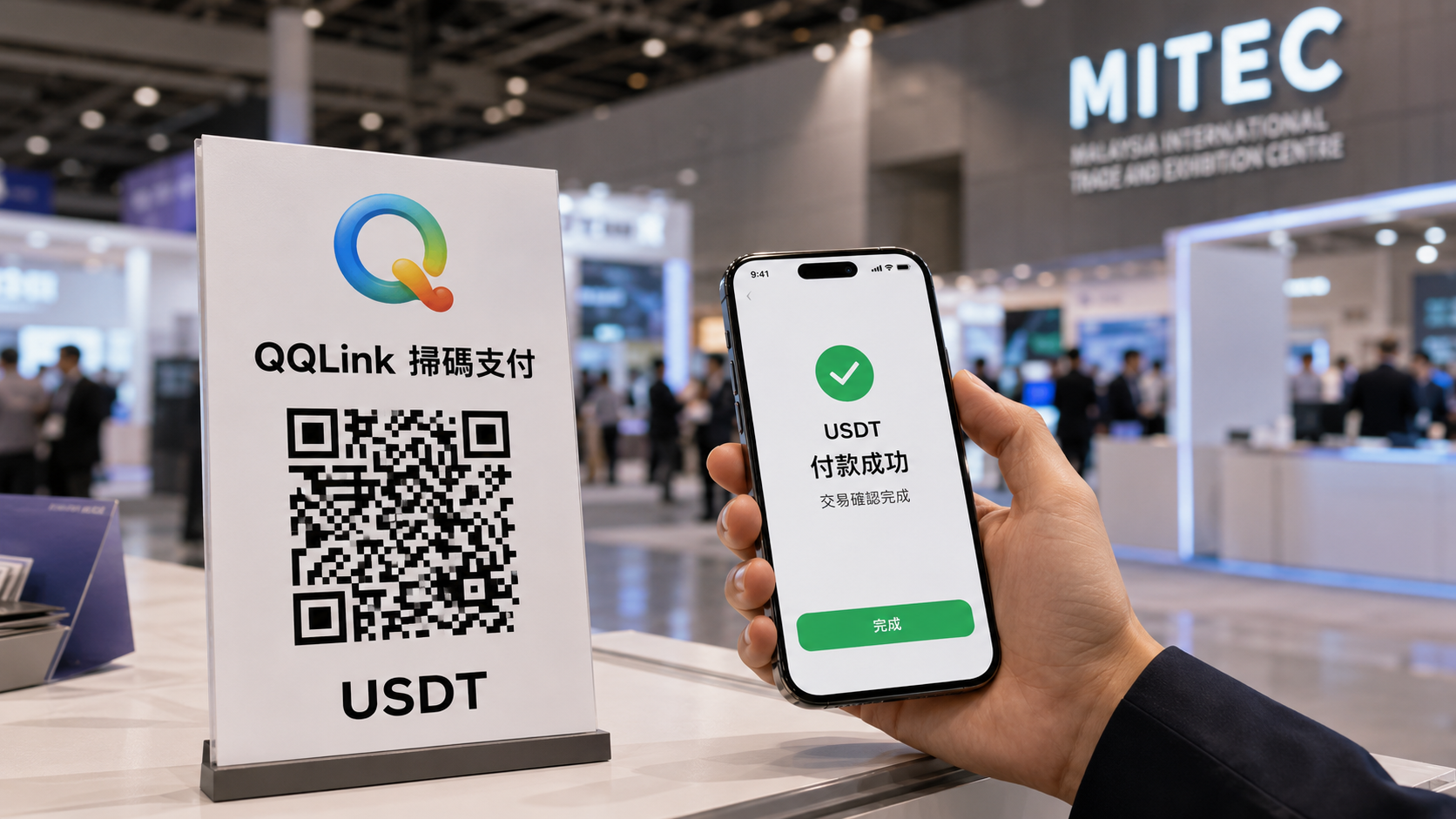 QQLink USDT線下掃碼支付上線，MITEC展會率先啟用