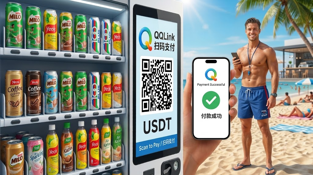 買飲料不用找零錢？QQLink USDT掃碼支付自動販賣機實測
