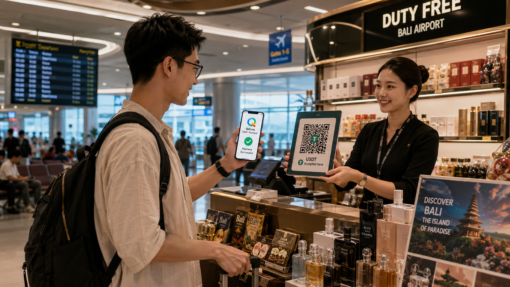 印尼機場免稅店購物，USDT掃碼支付更方便？