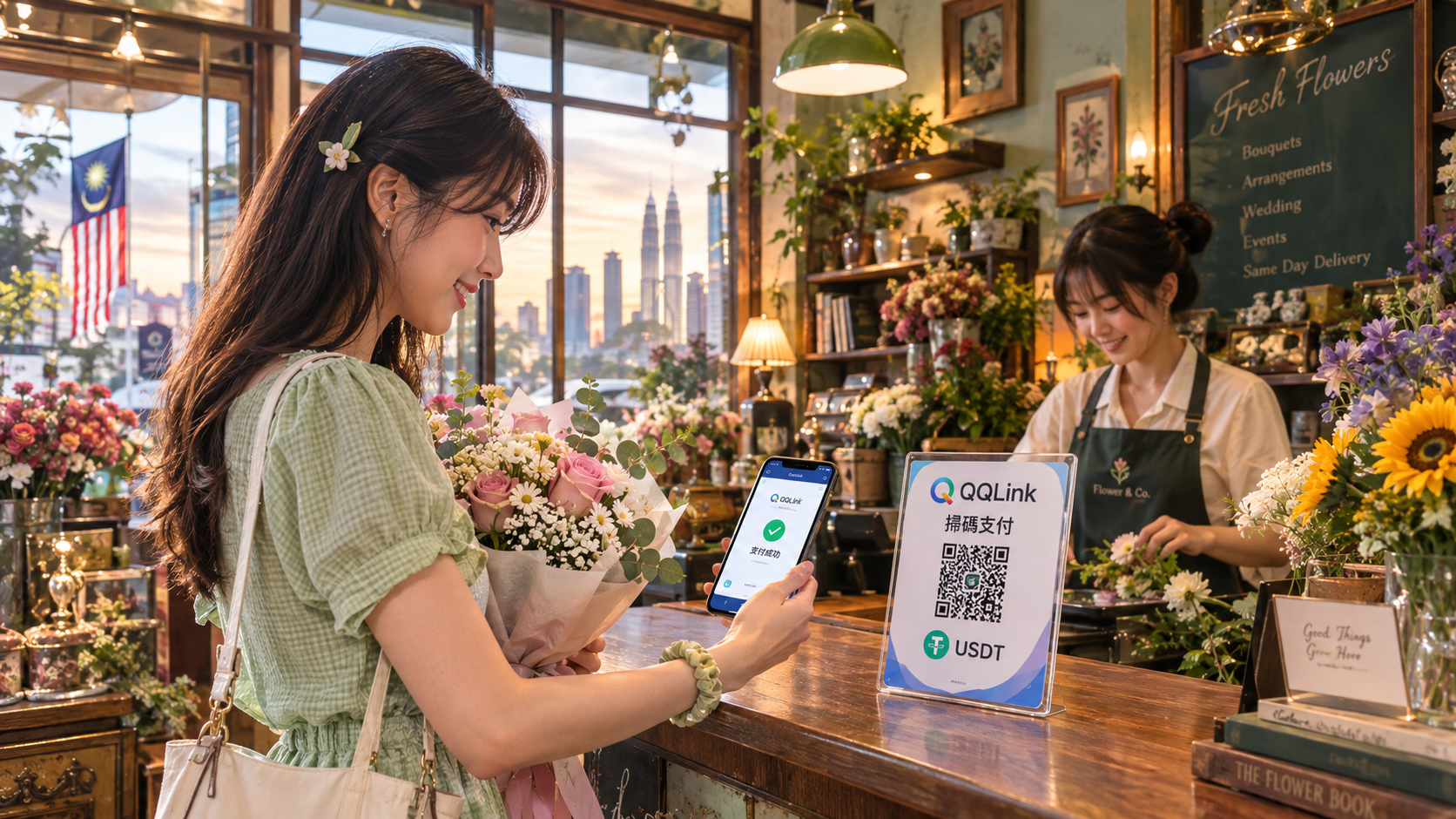 27 USDT线下扫码支付|QQLink让大马花店消费不再卡在换汇上