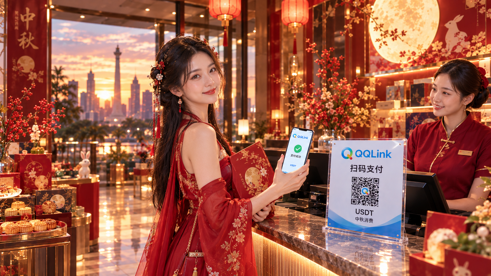20 印尼華人中秋購月餅,QQLink開啟USDT線下掃碼支付